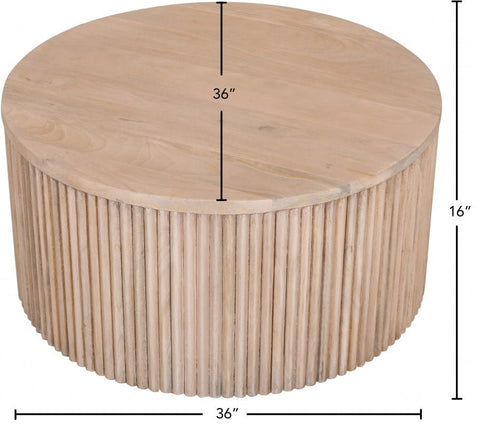 Meridian Furniture Inc. Oakhill Scandinavian Drum Coffee Table with Fluted Details - 36 W