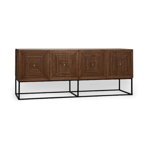 Geometric Walnut Metal Sideboard Cabinet