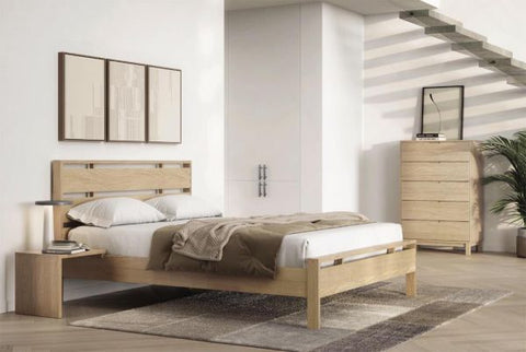 Copeland Furniture Contemporary Oslo Platform Bed with Attached Nightstands - Queen - Queen - King