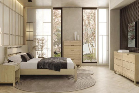 Copeland Furniture Contemporary Oslo Platform Bed with Attached Nightstands - Queen - Queen - King