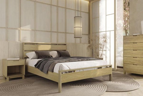 Copeland Furniture Contemporary Oslo Platform Bed with Attached Nightstands - Queen - Queen - King