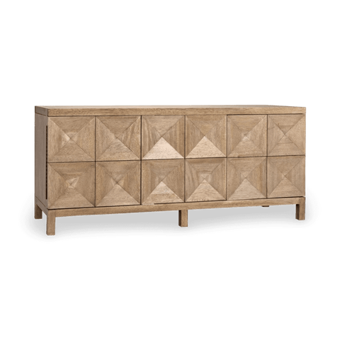 Contemporary Walnut Geometric Sideboard Cabinet