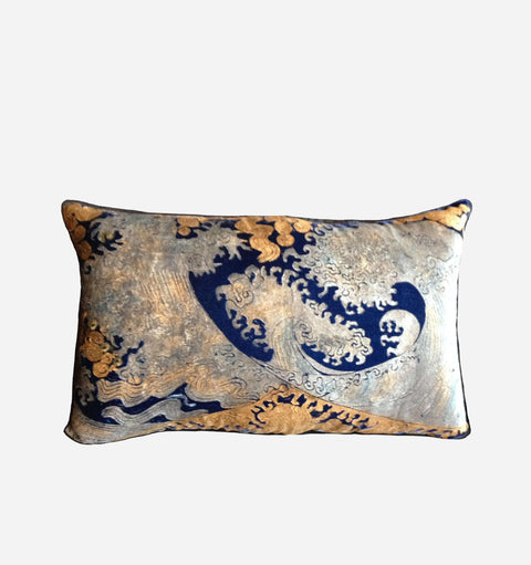 Classic Ocean Graphic Velvet Asian Lumbar Throw Pillow