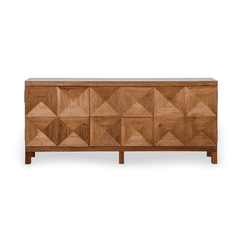Contemporary Geometric Walnut Sideboard Cabinet