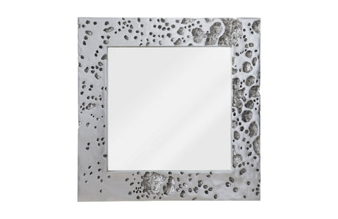 Contemporary Organic Silver Leaf Textured Accent Wall Mirror