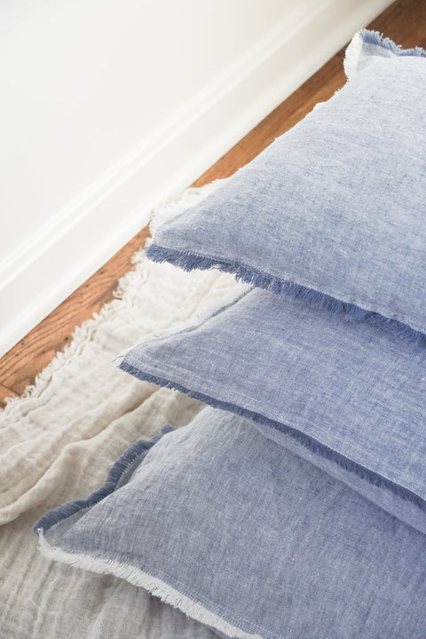 Anaya Monochromatic Scandinavian Linen Fringe Accent Pillow - 26X 26 - 20 x 20 - 14 x 20