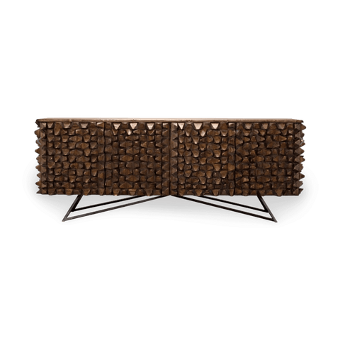 Rustic Sideboard Cabinet with Mirror and Pine Wood