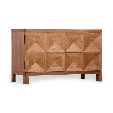 Geometric Walnut Sideboard with Inset Handles Cabinet