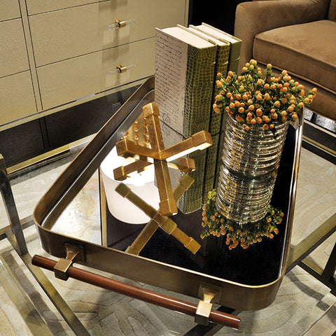 Modern Lipped Polished Brass Serving Tray