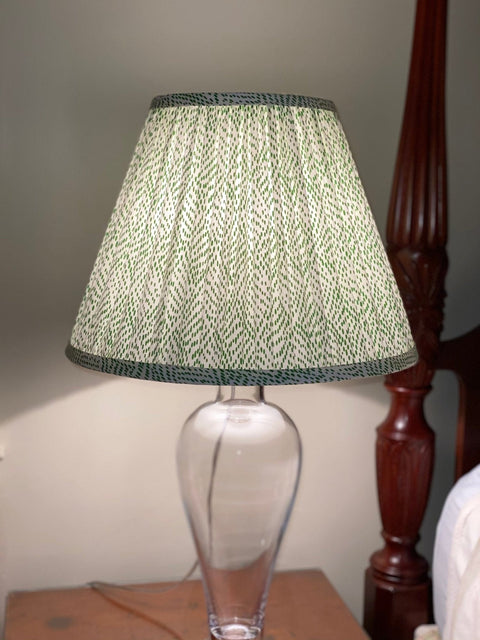 Schumacher Fabric 177762 | Duma Diamond, Green - Gathered 16” Lampshades