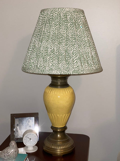 Schumacher Fabric 177762 | Duma Diamond, Green - Gathered 16” Lampshades