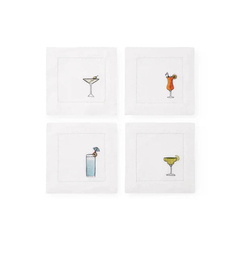 Sferra Contemporary Embroidery Cocktail Napkin with Hemstitch - Set of 4