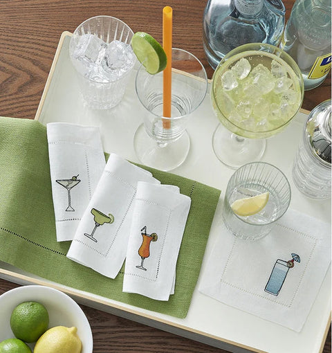 Sferra Contemporary Embroidery Cocktail Napkin with Hemstitch - Set of 4