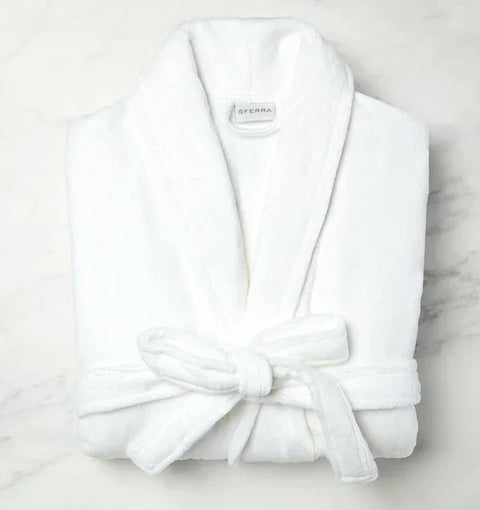 Shawl Collar Solid White Bathrobe with Belt and Pockets