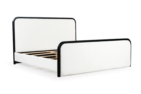 Safavieh Contemporary Karolina Upholstered Panel Bed in White - Low Profile - Queen