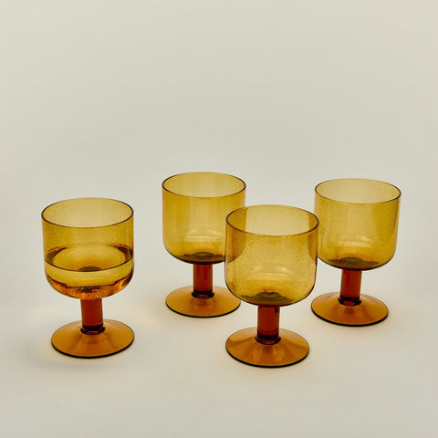 SIMPLE SEEDED GLASSWARE - STEMMED - SET OF 4, AMBER