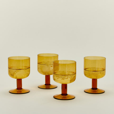 SIMPLE SEEDED GLASSWARE - STEMMED - SET OF 4, AMBER
