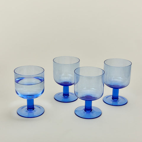 SIMPLE SEEDED GLASSWARE - STEMMED - SET OF 4, BLUE
