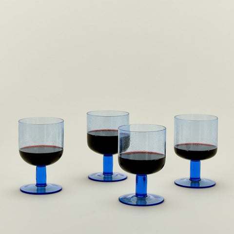 SIMPLE SEEDED GLASSWARE - STEMMED - SET OF 4, BLUE