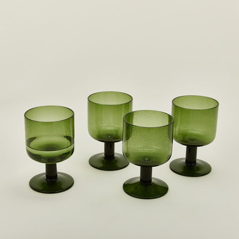 SIMPLE SEEDED GLASSWARE - STEMMED - SET OF 4, OLIVE