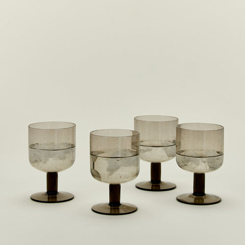 SIMPLE SEEDED GLASSWARE - STEMMED - SET OF 4, SMOKE