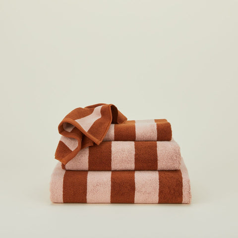 SIMPLE STRIPED TERRY TOWELS - BLUSH/TERRACOTTA