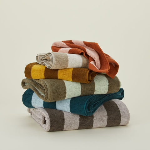 SIMPLE STRIPED TERRY TOWELS - BLUSH/TERRACOTTA