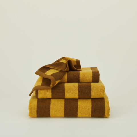 SIMPLE STRIPED TERRY TOWELS - MUSTARD/BRONZE