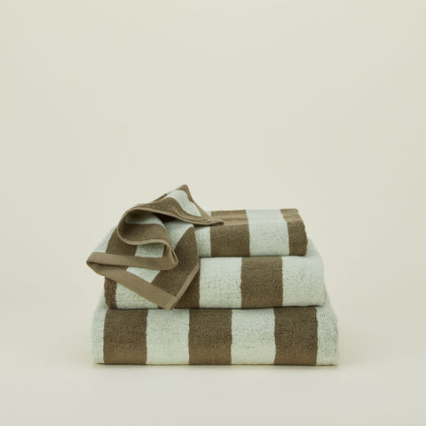 SIMPLE STRIPED TERRY TOWELS - OLIVE/SAGE