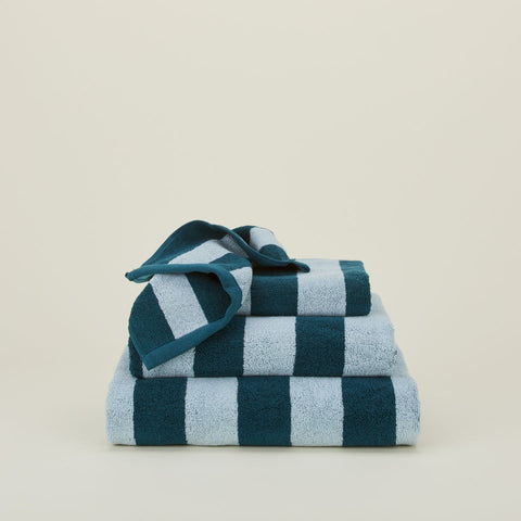 SIMPLE STRIPED TERRY TOWELS - SKY/PEACOCK