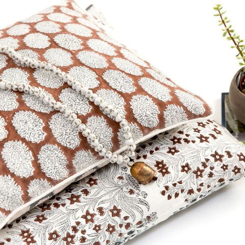 Filling Spaces Artful Traditionalist Bohemian Hand Block Print Accent Throw Pillow - 18 x 18 - 20 x 20 - 22 x 22 - 24 x 24 - 26X 26 - 14 x 20 - 14 x 40 - 18 x 40 - 16 x 50