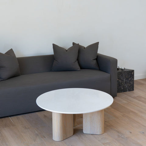 Modern Tuxedo Sofa in Off The Press Ash Upholstered Fabric