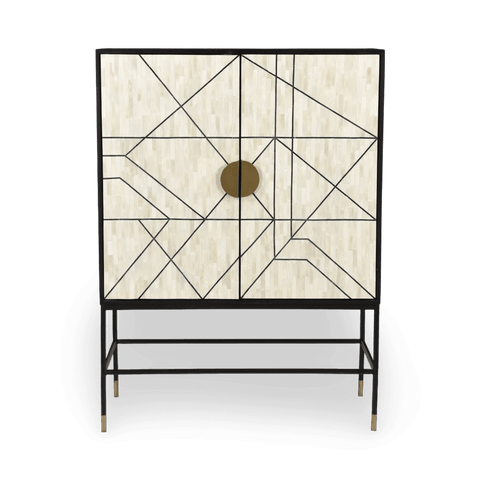Art Deco Geometric Veneer Accent Cabinet with Knob