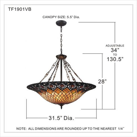 Adriana Tiffany Chandelier with Art Glass Bowl Ceiling Light