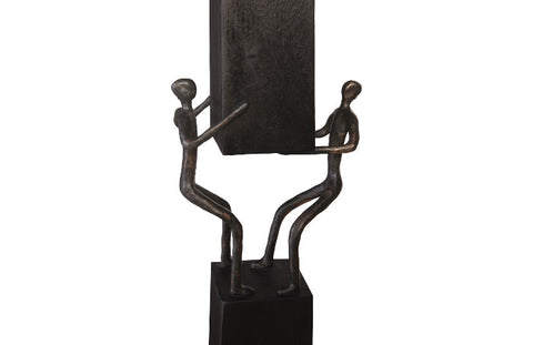 Contemporary Handcrafted Matte Wood and Metal Sculpture