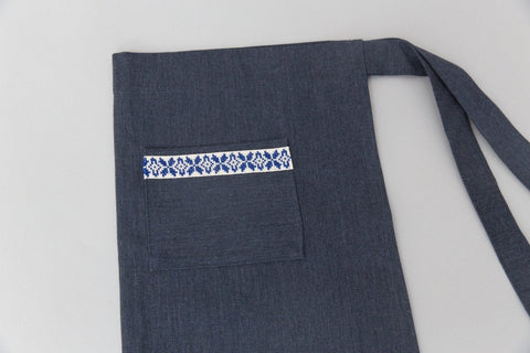 Geometric Handmade Waist Apron with Embroidery and Pockets
