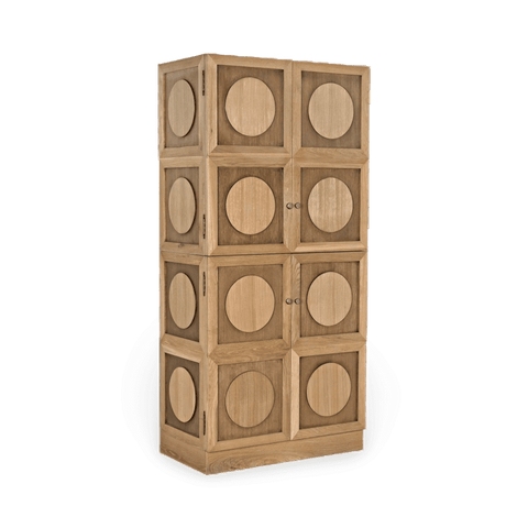 Geometric Oak Hutch with Knob Handle Cabinet