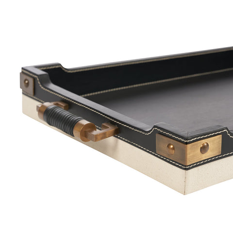 Contemporary Solid Leather Serving Tray with Contrast Trim