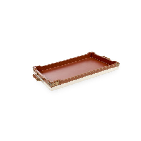 Contemporary Solid Leather Serving Tray with Contrast Trim