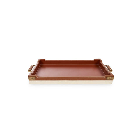 Contemporary Solid Leather Serving Tray with Contrast Trim