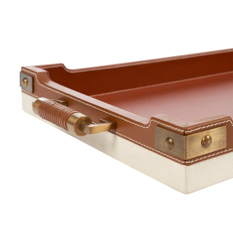 Contemporary Solid Leather Serving Tray with Contrast Trim