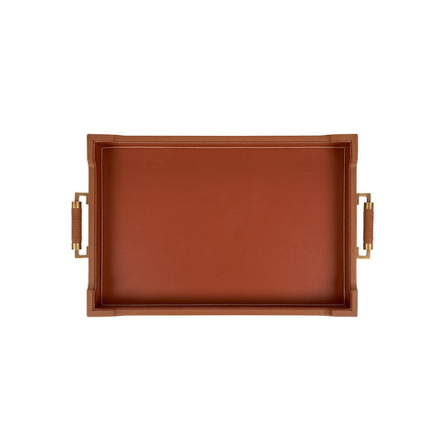 Contemporary Solid Leather Serving Tray with Contrast Trim