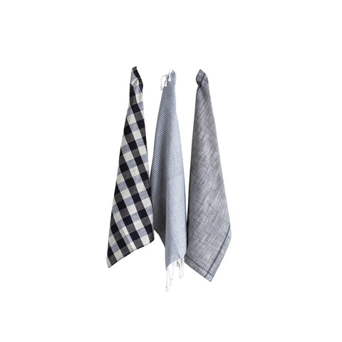 The Lifestyle Lab Gingham Stripe Cotton Tea Towel Set - Set of 3