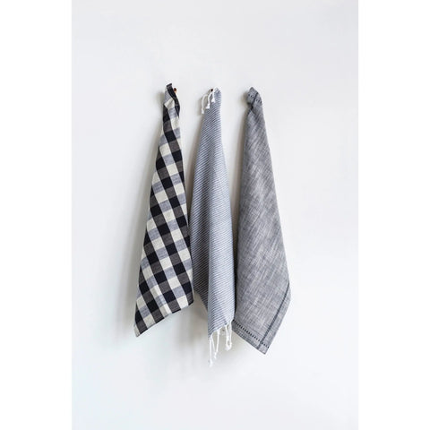 The Lifestyle Lab Gingham Stripe Cotton Tea Towel Set - Set of 3