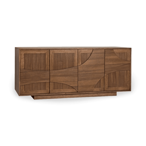 Geometric Walnut Sideboard with Inset Handles Cabinet