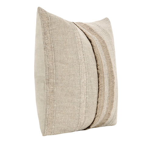 Classic Home Classic Organic Stripe Linen Euro Throw Pillow Set with Fringe - 22 x 22