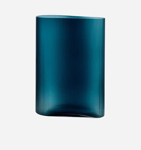 Modern Asymmetrical Ribbed Glass Table Vase