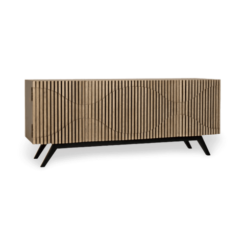 Geometric Walnut and Metal Sideboard Cabinet