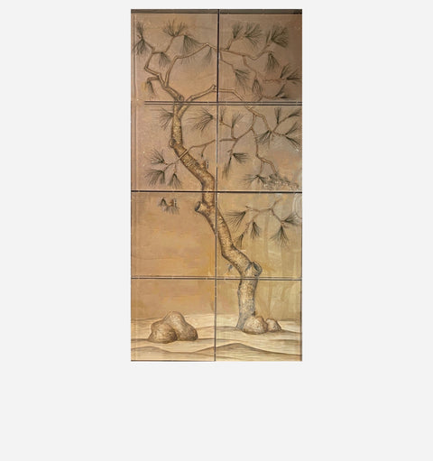 Pine Panel Artwork Asian Matte Multi Panel Wall Sculpture