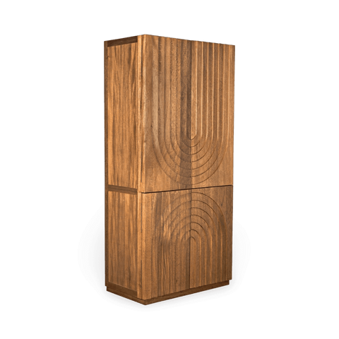 Minimalist Walnut Hutch Cabinet with Geometric Design